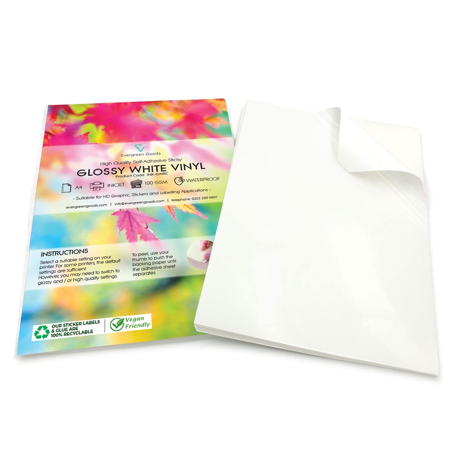 Evergreen Goods A4 Printable Glossy Sticker Paper, Self Adhesive Bö…