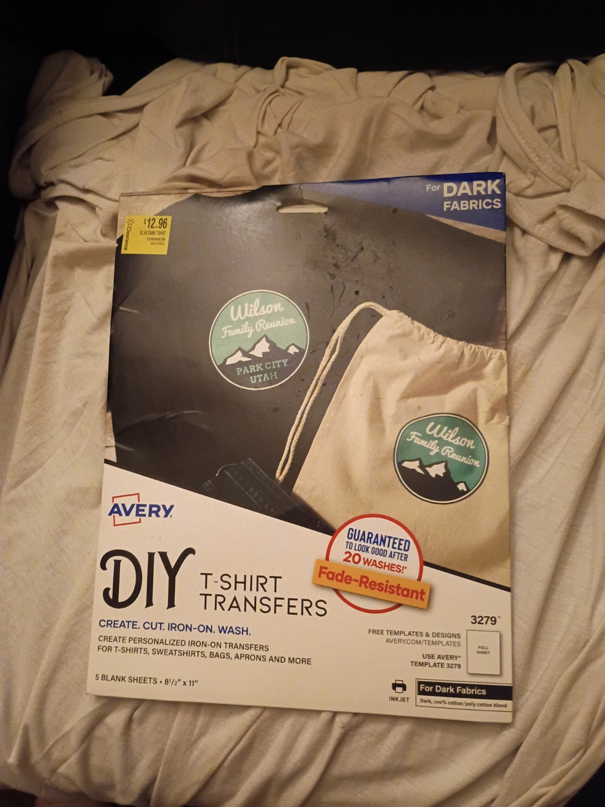 Avery dark fabric transfers 8.5×11 full sheet iron on t-shirts 5/pk (3279)