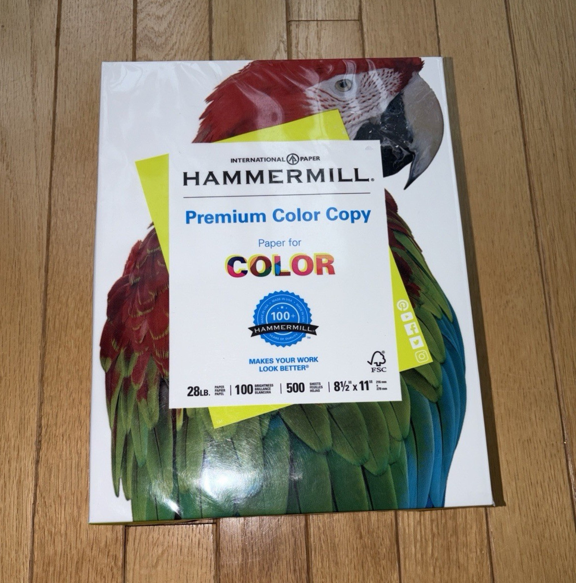 Hammermill Premium Color Copy Paper 8.5×11 100 lb White 500 Sheets