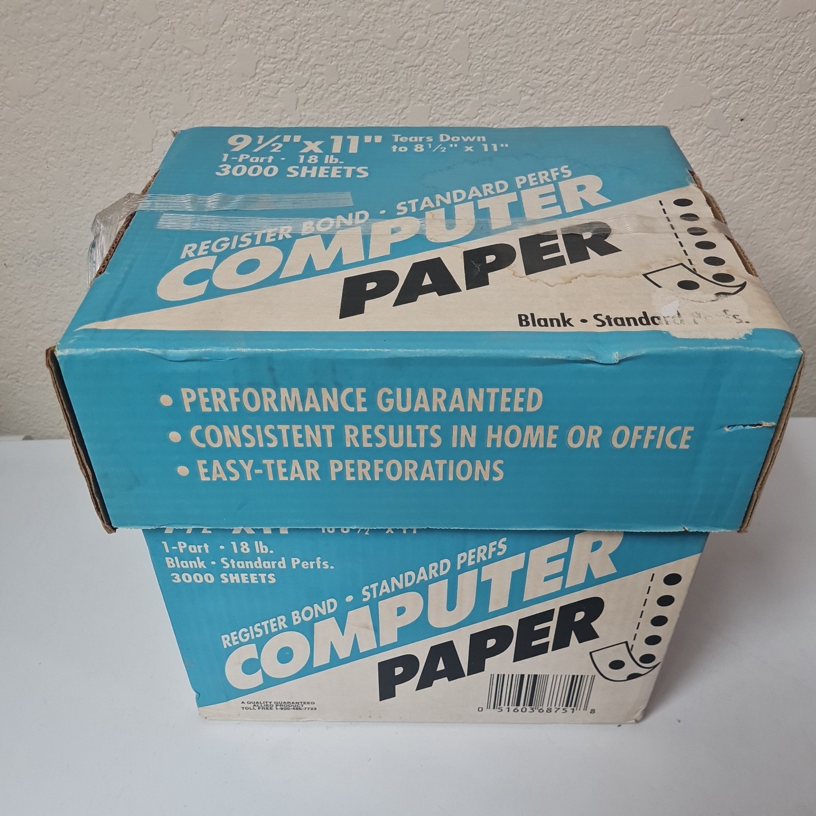 9.5″ x 11″ Continuous Feed Paper 18 Lbs approx 1500 sheets half box used vintage