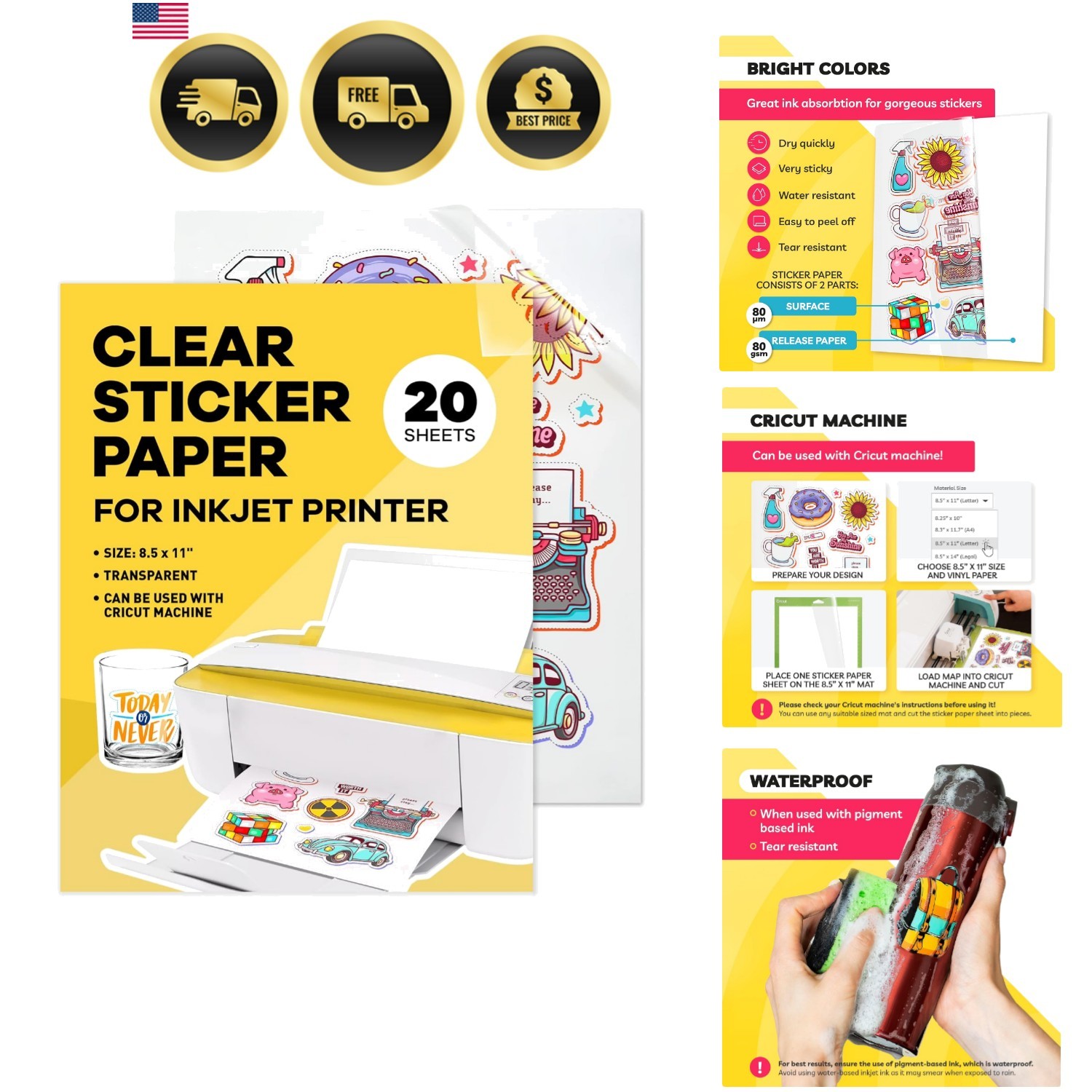 90% Clear Sticker Paper for Inkjet Printer 20 Sheets – Transparent Glossy 8.5…