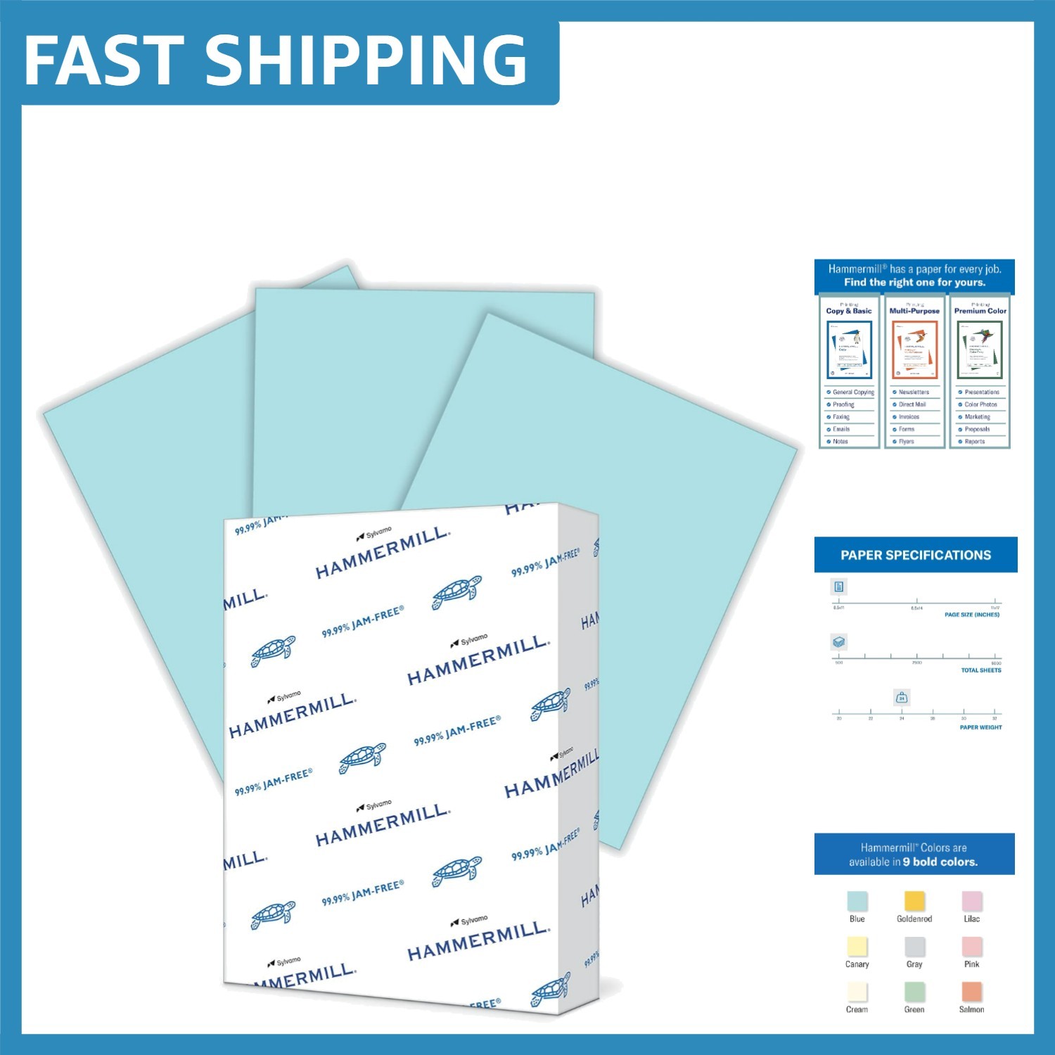 Dependable 500 Sheets of 24 lb Blue Colored Paper – 99.99% Jam-Free Guarantee