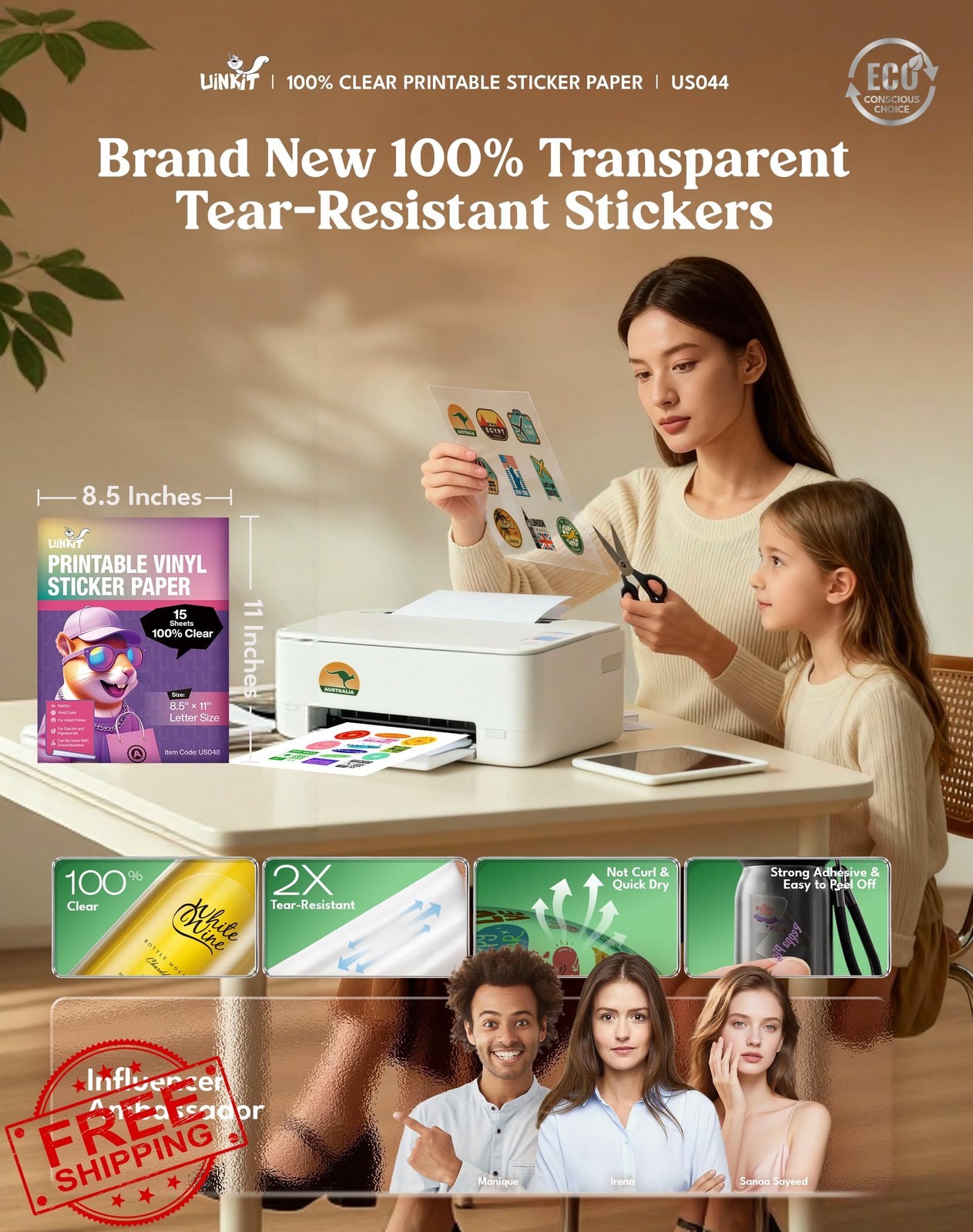 Uinkit 200 sheet 100% clear A4 label paper