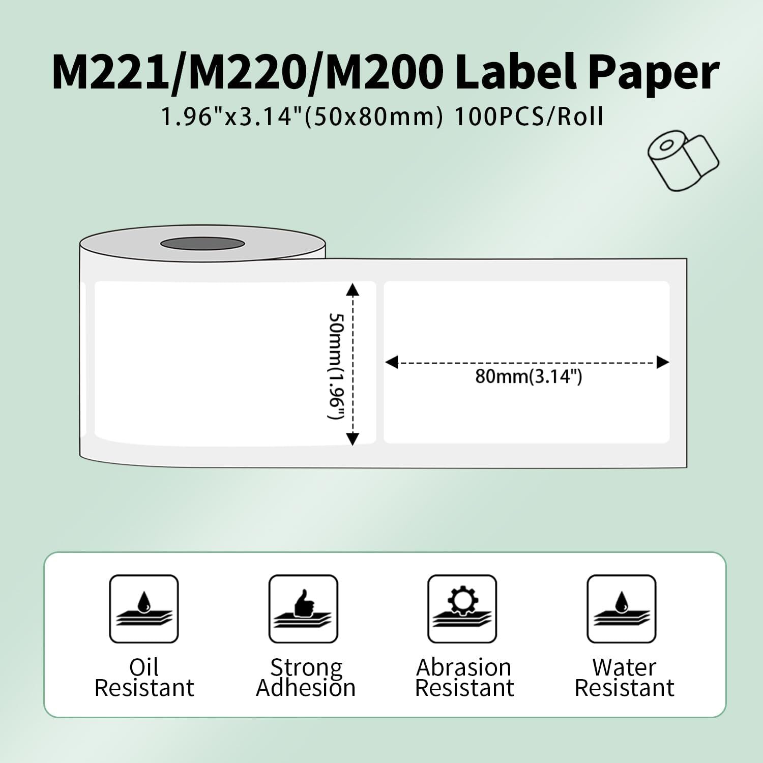 3Rolls 50*80mm Self-Adhesive Thermal Printer Label Paper for Phomemo M200/M220