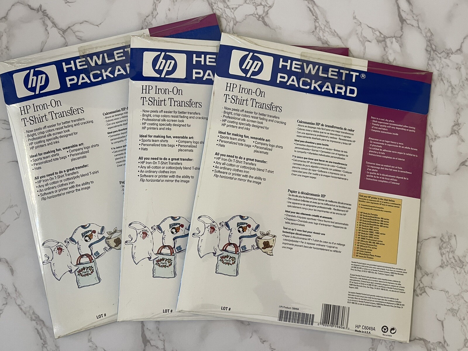 Lot of 3 HP Iron On T-Shirt Transfers 30 Total Sheets 8.5”x11” New Sealed C6049A