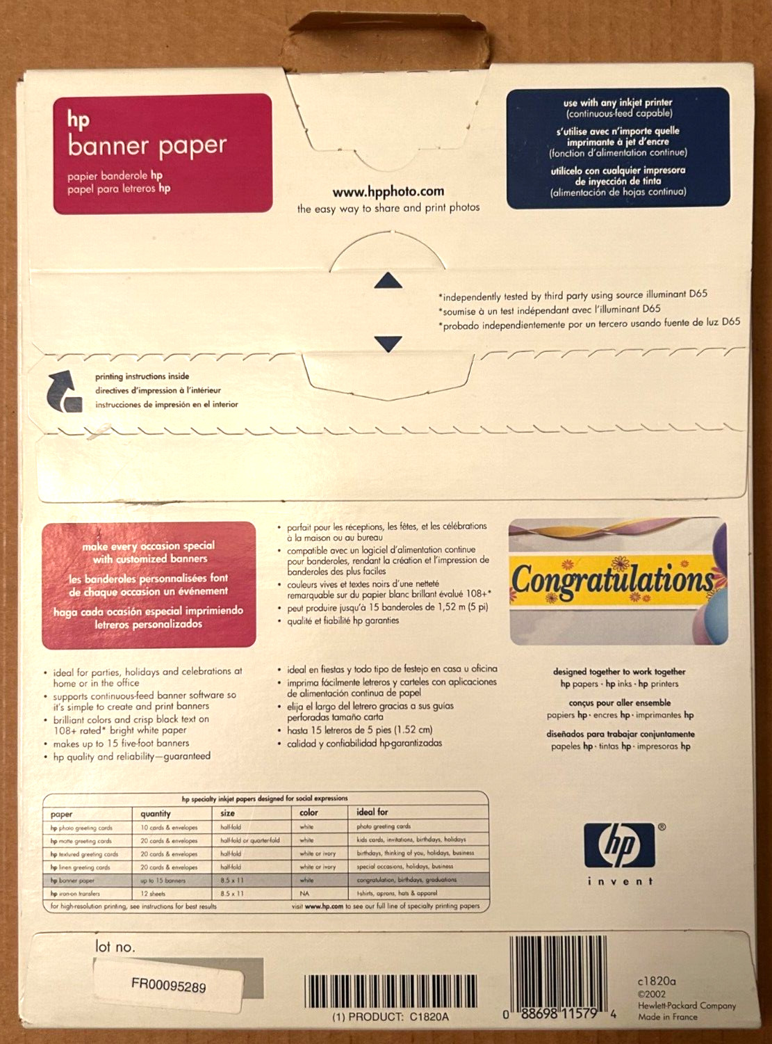 HP Banner Paper – 24lb for Inkjet Printers – Make your own Banners NEW SEALED