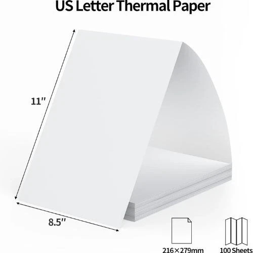 100 Sheets Thermal Printer Paper 8.5 X 11 Inch US Letter Size Thermal Paper US#1