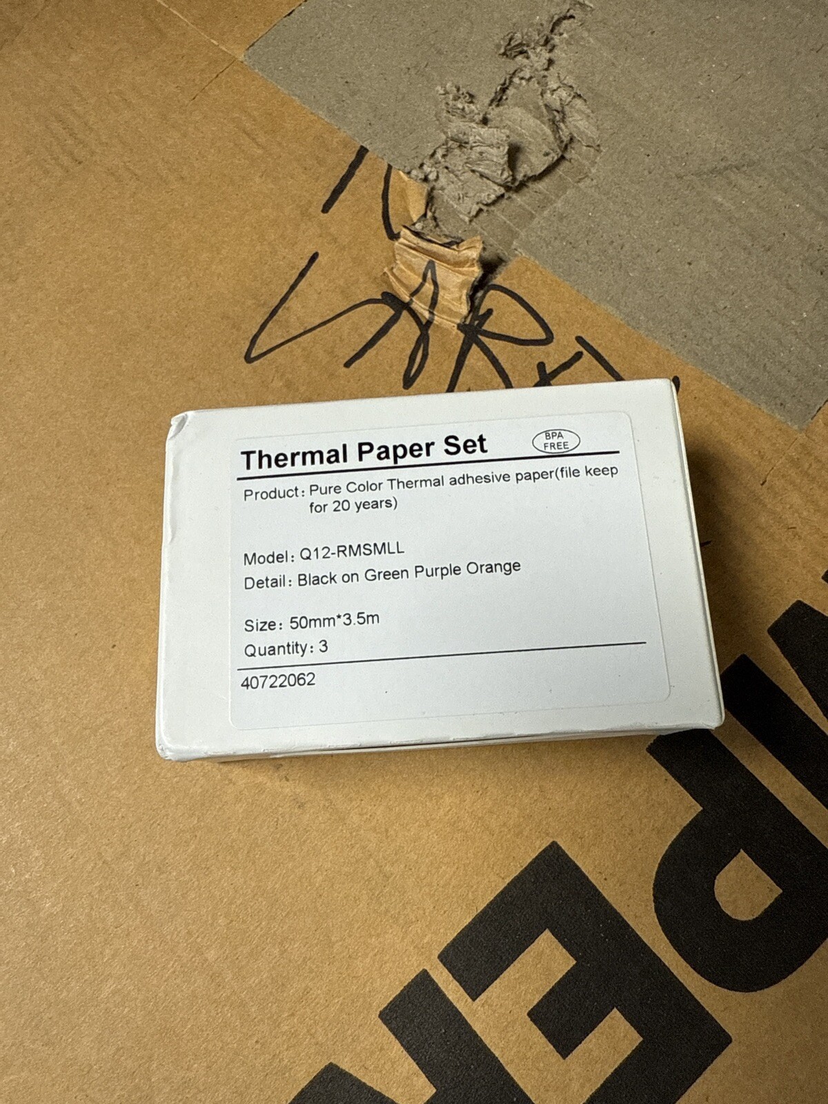 Thermal Paper Set Q12-RMSMLL, 50mm x 3.5m, 3 Rolls, Green Purple Orange