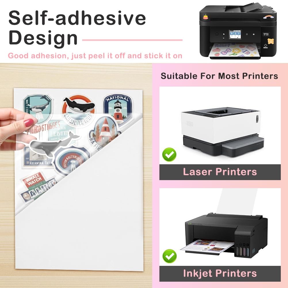 12 Sheets A4 Sticker Paper for Printing, Transparent a4 Self Adhesive Film…
