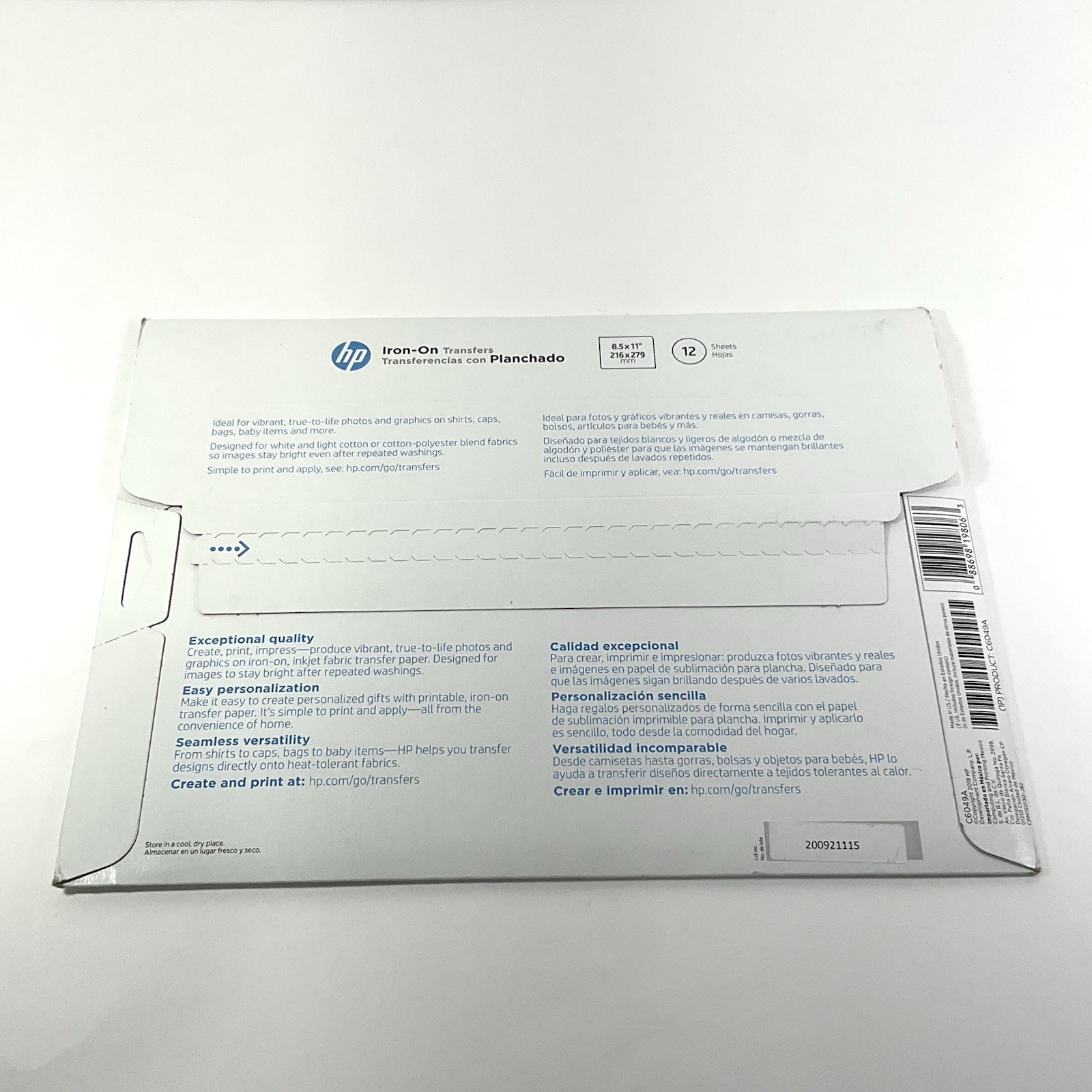HP Iron-On Transfer Paper 12 Sheets INKJET (8.5″ x 11″) C6049A SEALED