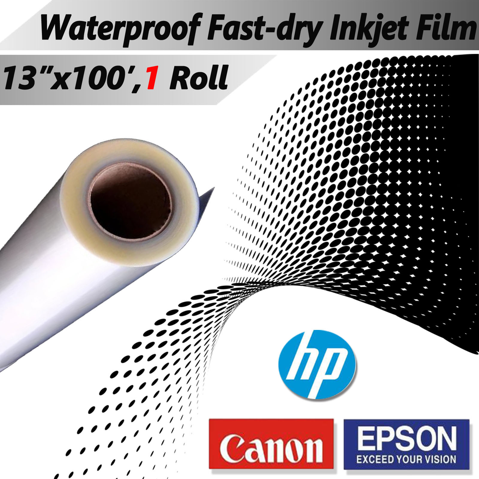 13″x100ft，Waterproof Quick-Dry Milky-Transparency Inkjet Screen Printing Film