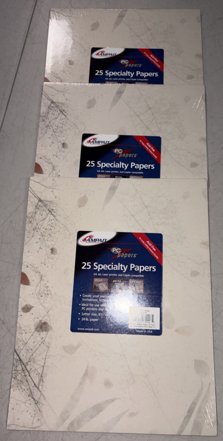 3 Pkgs Ampad Specialty Paper 8 ½” x 11″ Leaves # 35546 Total 75 Sheets New