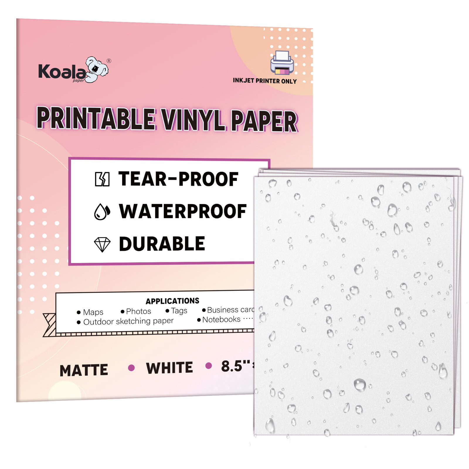 Lot Koala Printable Vinyl Waterproof Printer Paper 8.5×11 / 11×17 Inkjet Laser