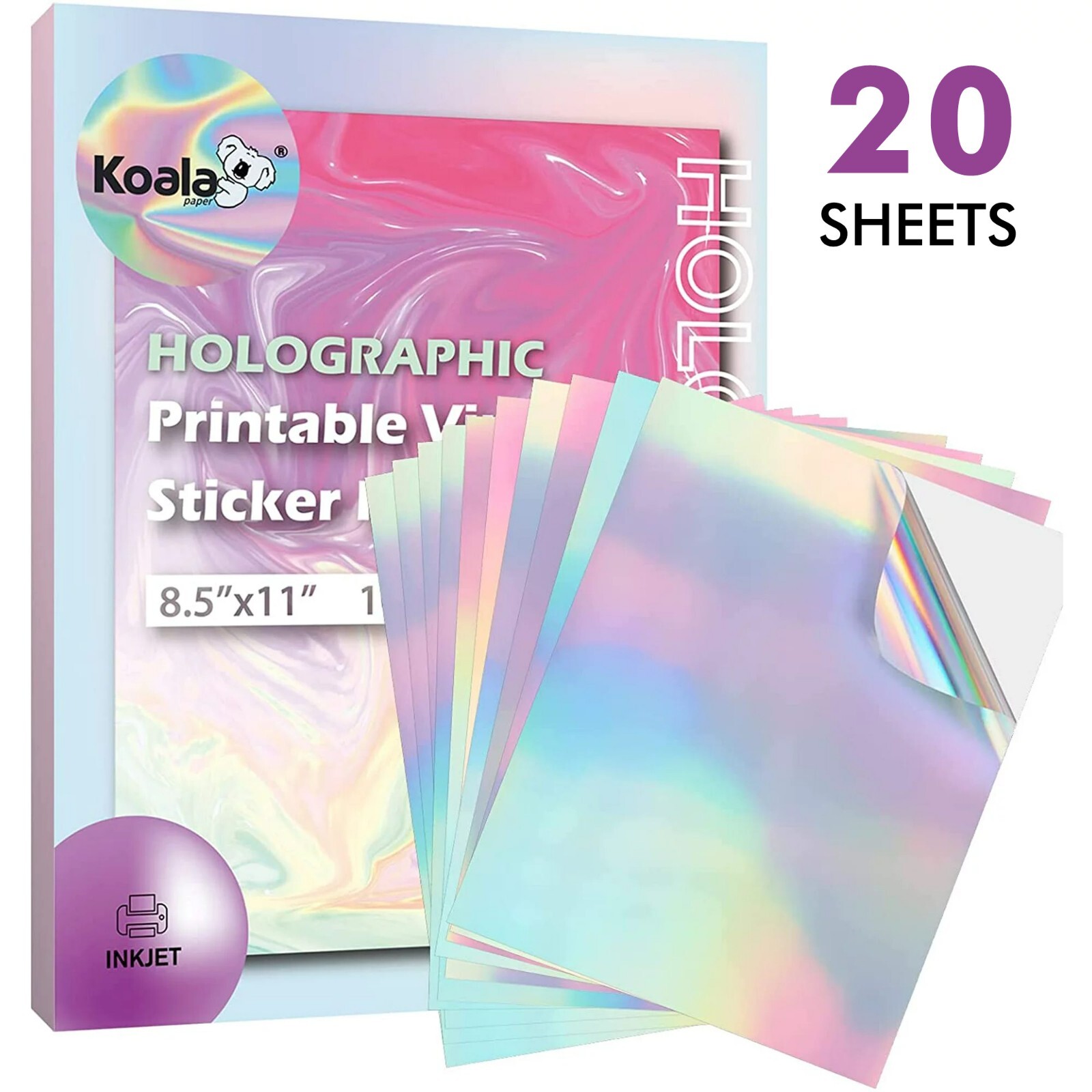 Lot Multiple Patterns – Koala Holographic Vinyl Sticker Paper for Inkjet Laser