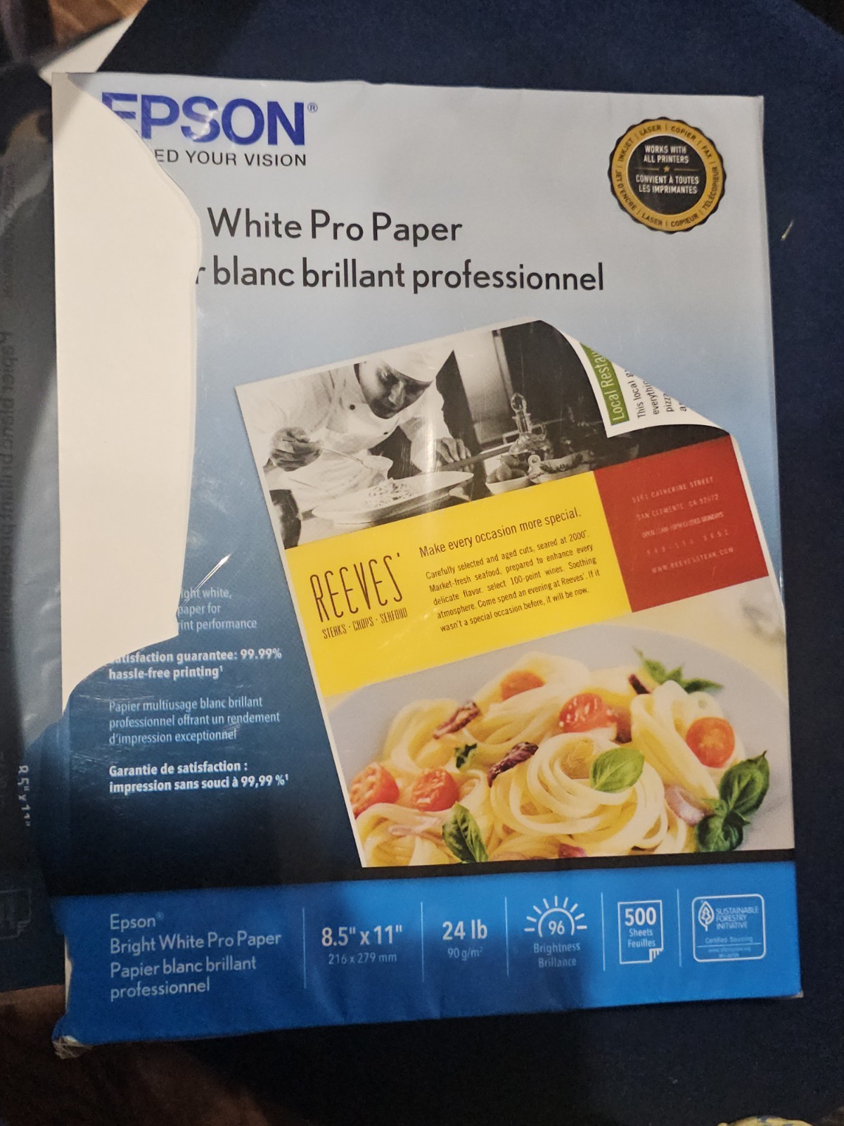 Epson Bright White Pro Paper 24 lb 8.5″ x 11″ ▪︎ 500 Sheets/Pack ◼️ DAMAGED PKG