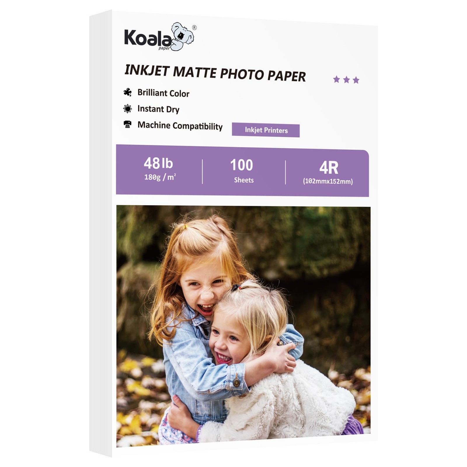 100 PCS Photo Paper Matte Coated 4×6 Inch Fits Inkjet Printer 48LB Sheets