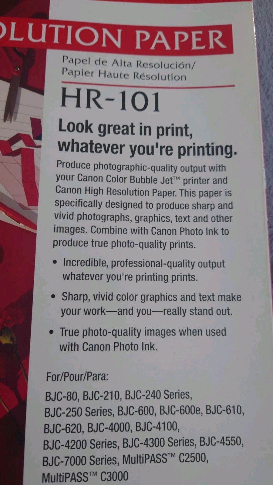 Canon Vintage HR-101 High Resolution Paper, 8-1/2 x 11, White, 100 Sheets