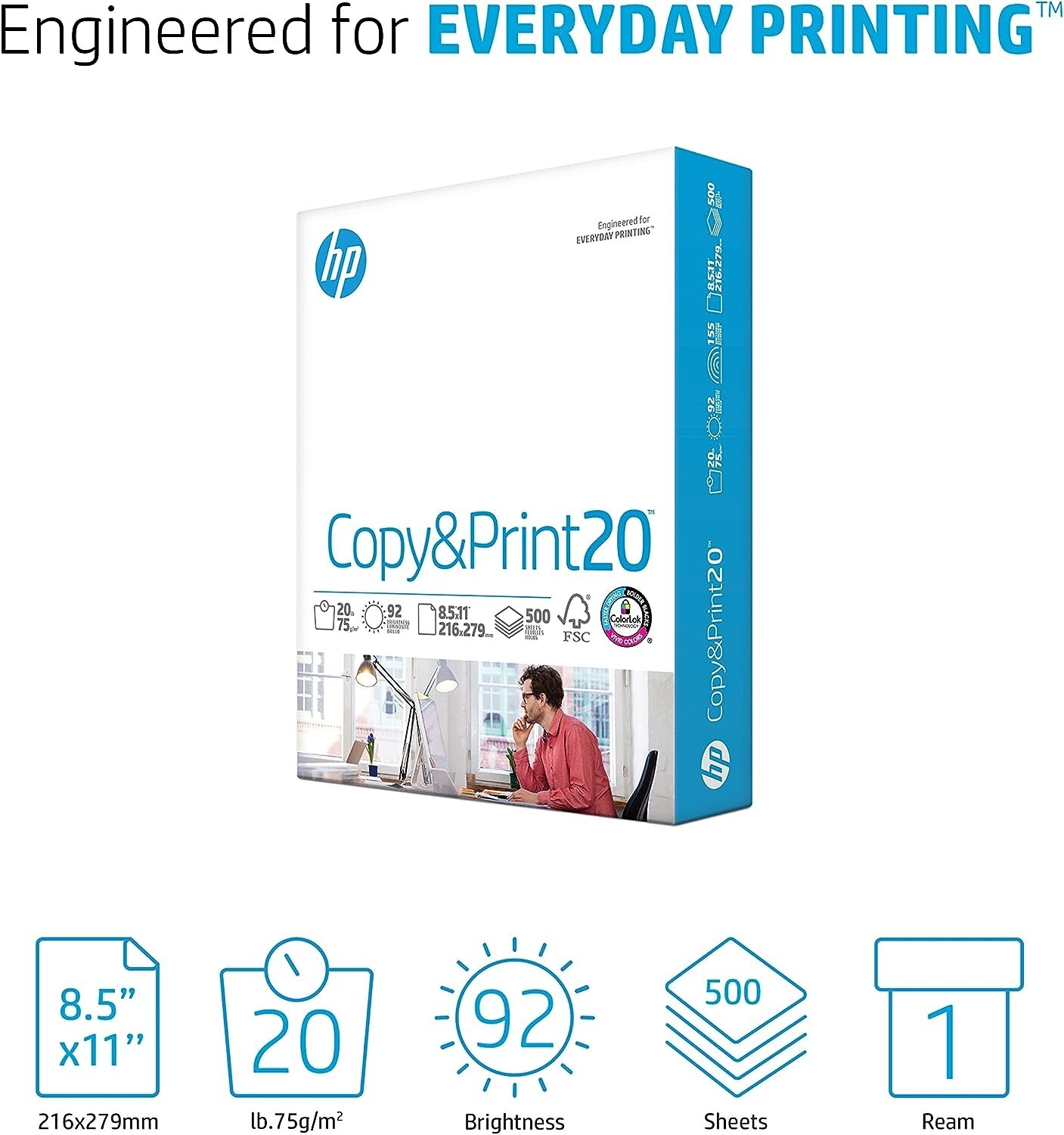 HP Printer Paper | 8.5 x 11 Paper | Copy &Print 20 lb | 1 Ream Case – 500 Sheets