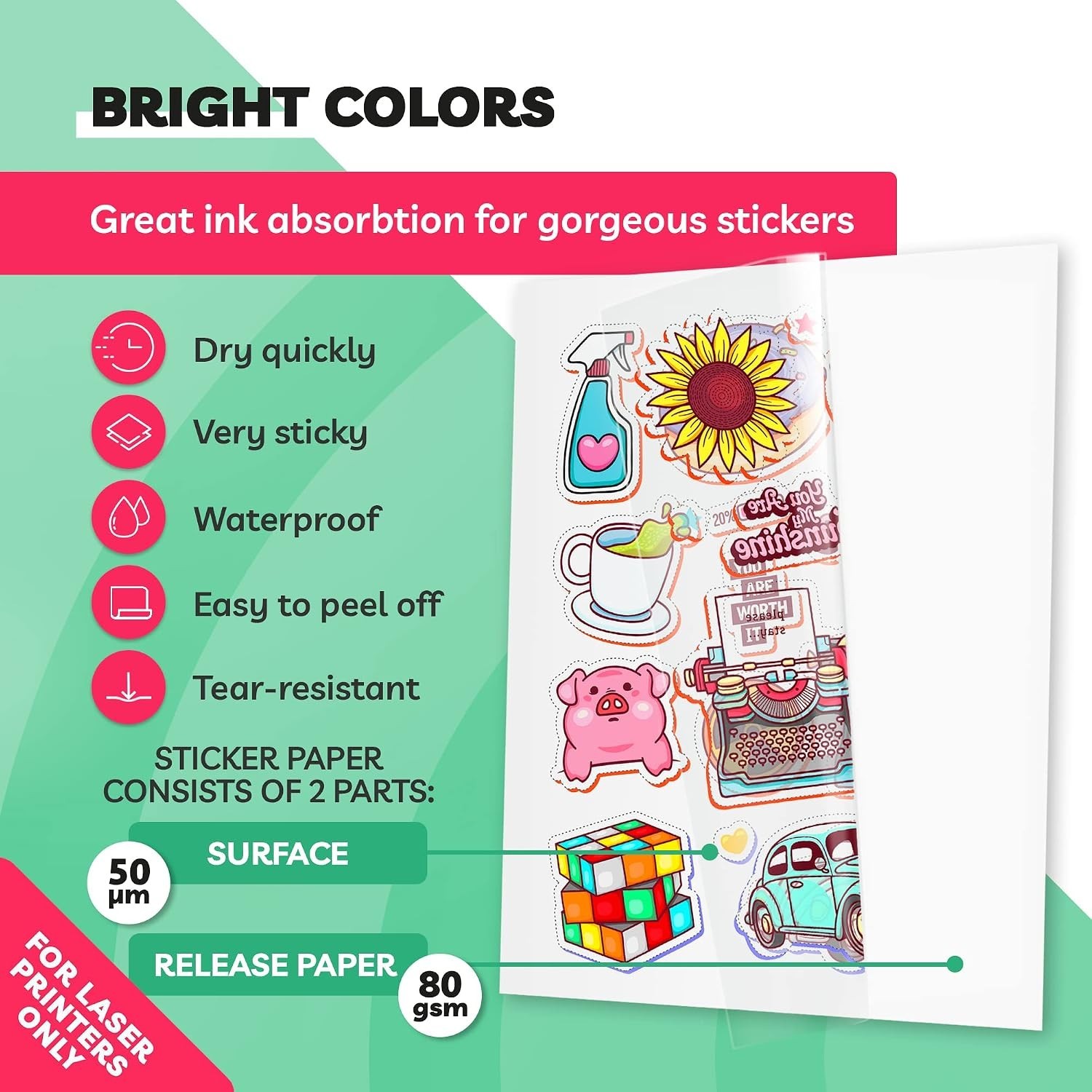 Clear Sticker Paper for Laser Printer – 20 Sheets, 8.5 x 11″ Letter Size, Glo…