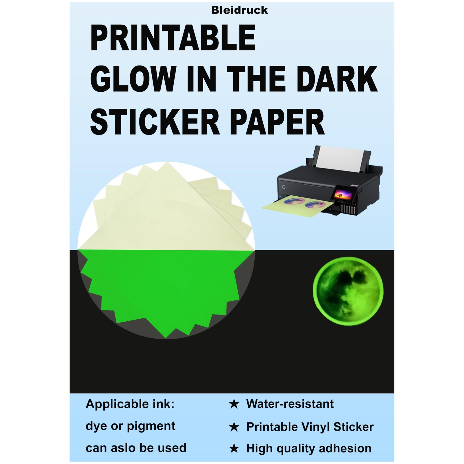 5 Sheets Printable Glow in The Dark Vinyl Sticker Paper