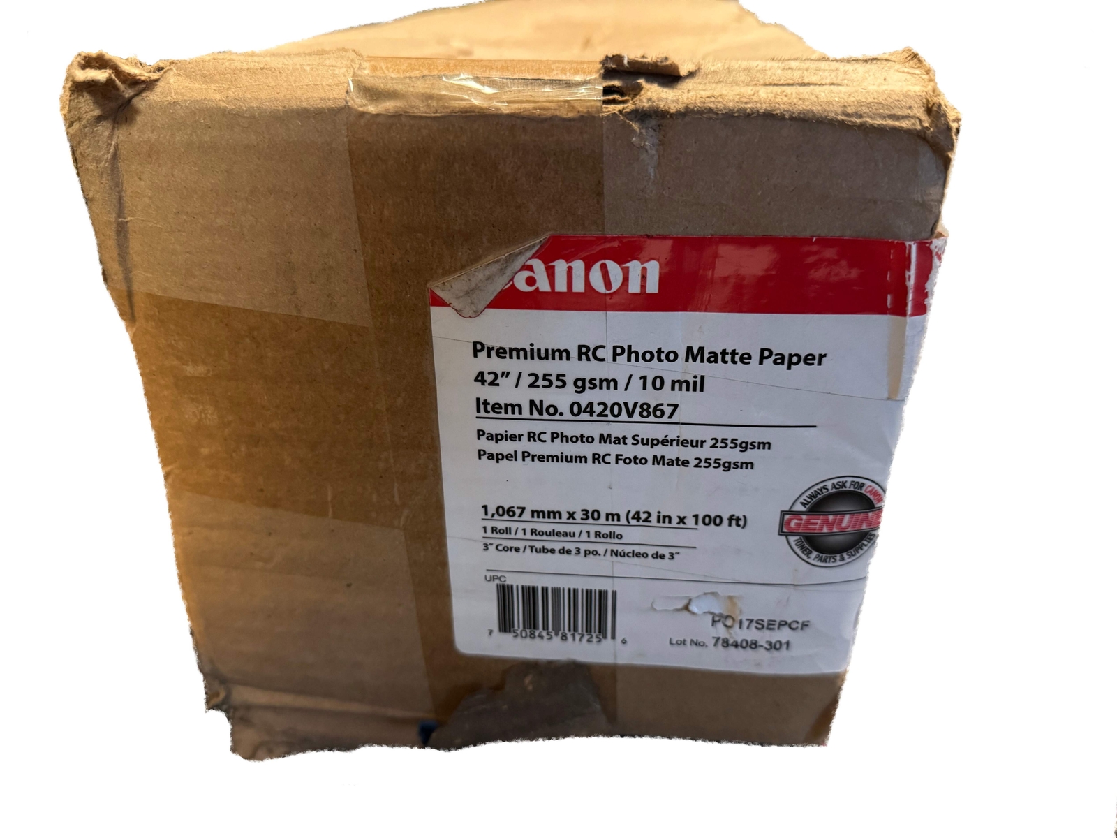 Canon Premium RC Photo Matte Paper 0420V867 (42 in x 100 ft, 258 gsm, 3″core)
