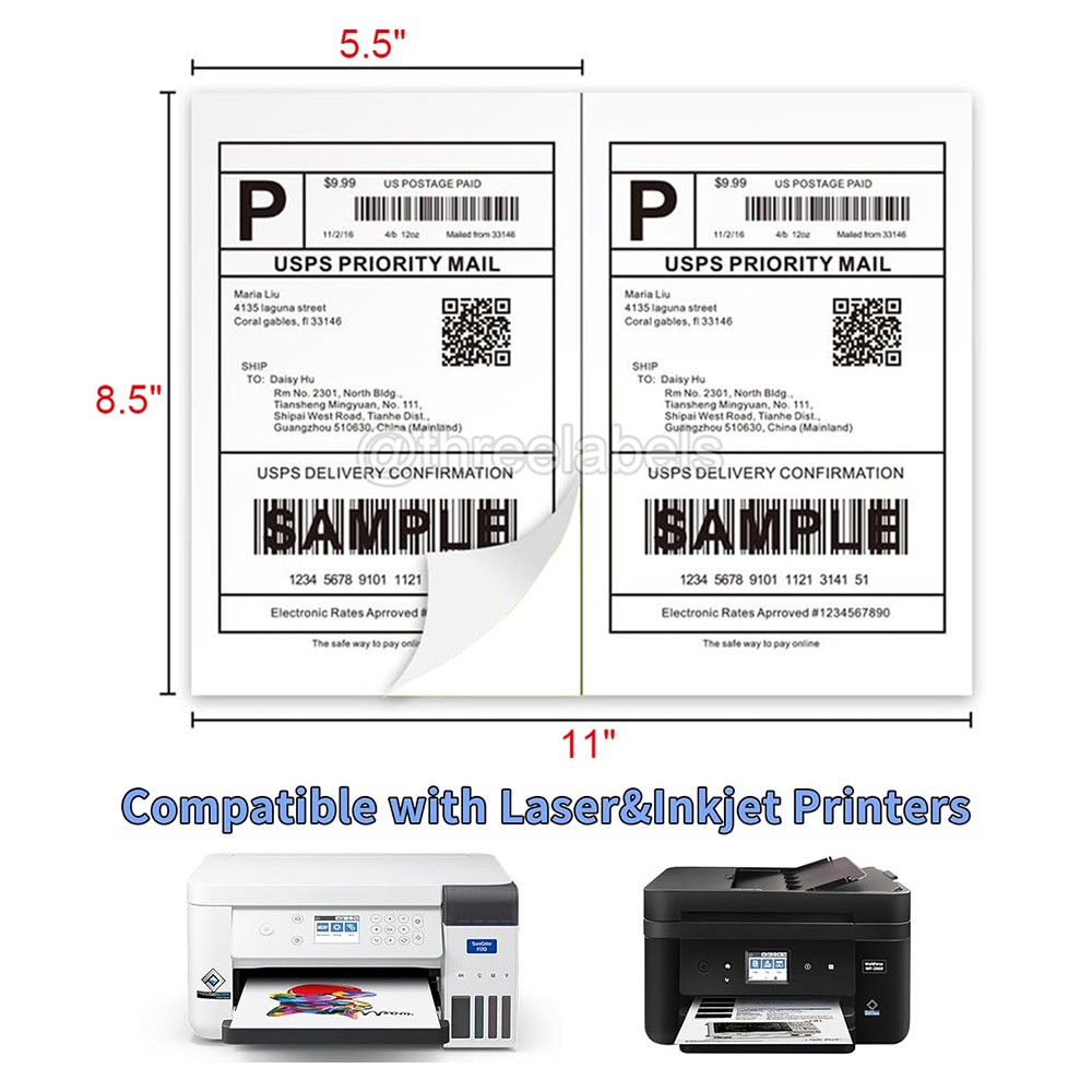 400 Shipping Labels 8.5″ x 5.5″ Half Sheets Blank Self Adhesive 2 Per Sheet USA