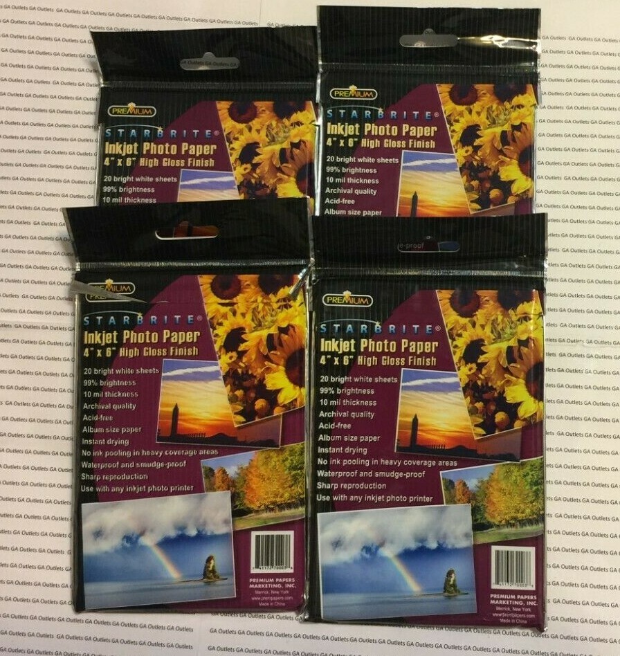 Premium Starbrite InkJet Photo Paper 4’x6′ High Gloss Finish 4 Packs