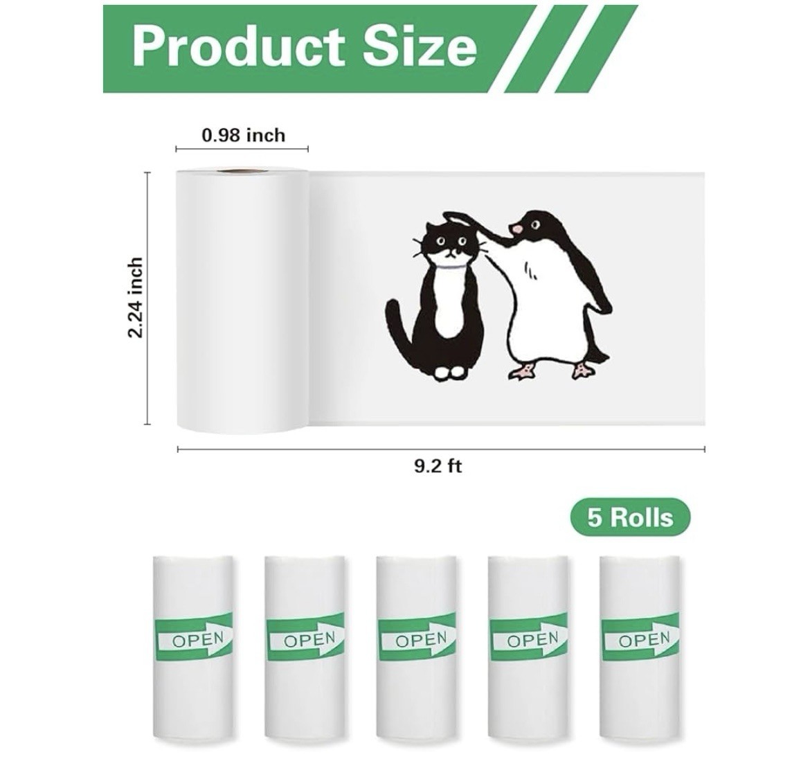 5 Rolls Self Adhesive Thermal Paper For Mini Portable Printers, 57x25mm White