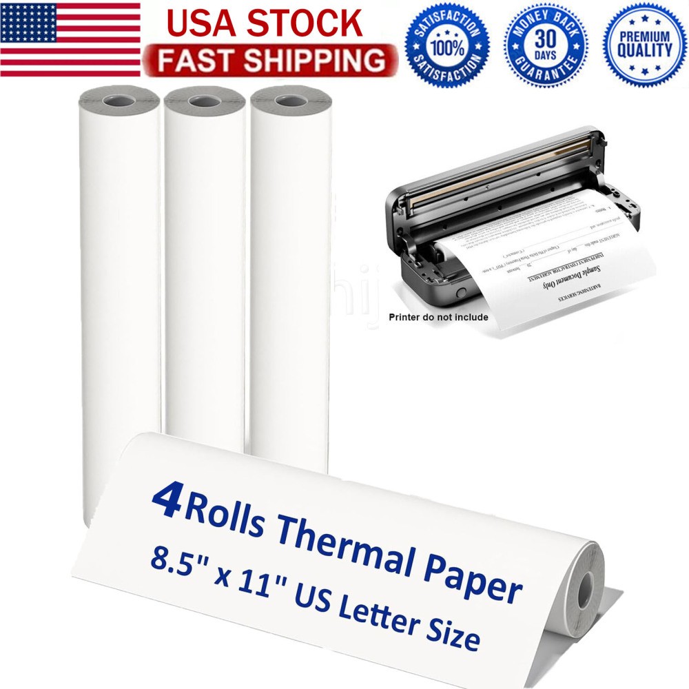Thermal Printer Paper US Letter 8.5×11″ for M08F M832 Portable Printer 4 Rolls
