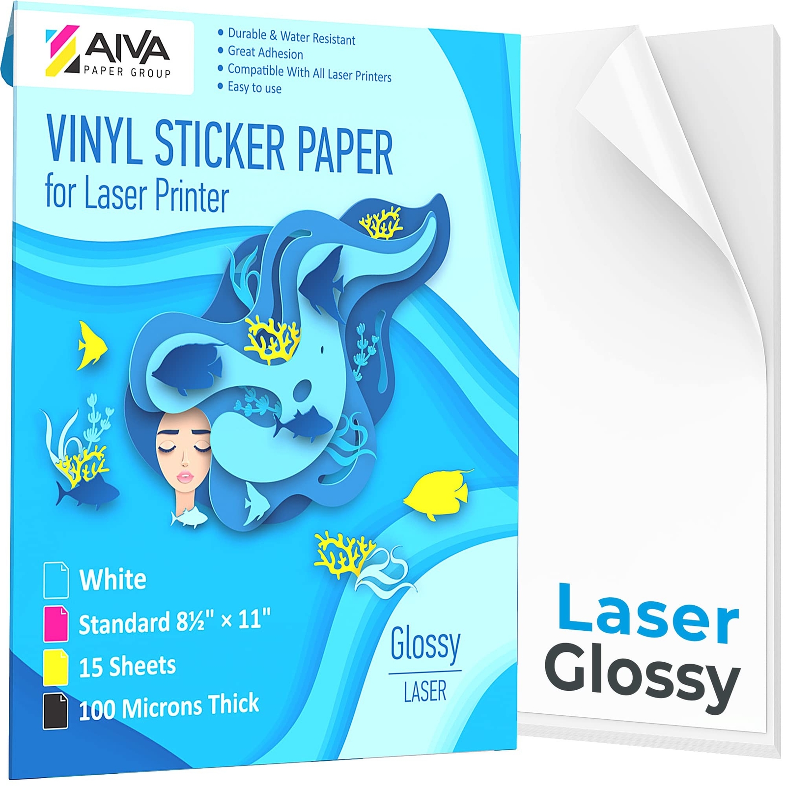 Printable Vinyl Sticker Paper for Laser Printer – Glossy White – 15 Self-Adhe…
