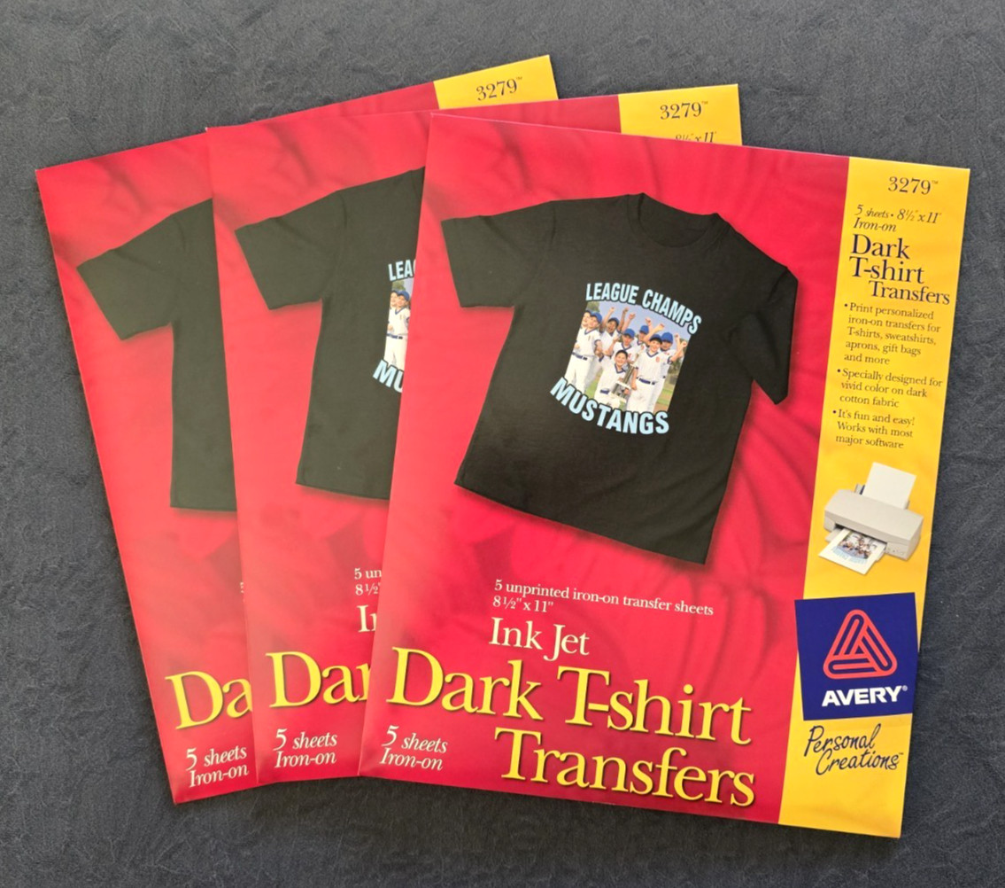 Avery Printable Dark T-Shirt DIY Transfers #3279 (3 Sets) – 15 Blank Sheets