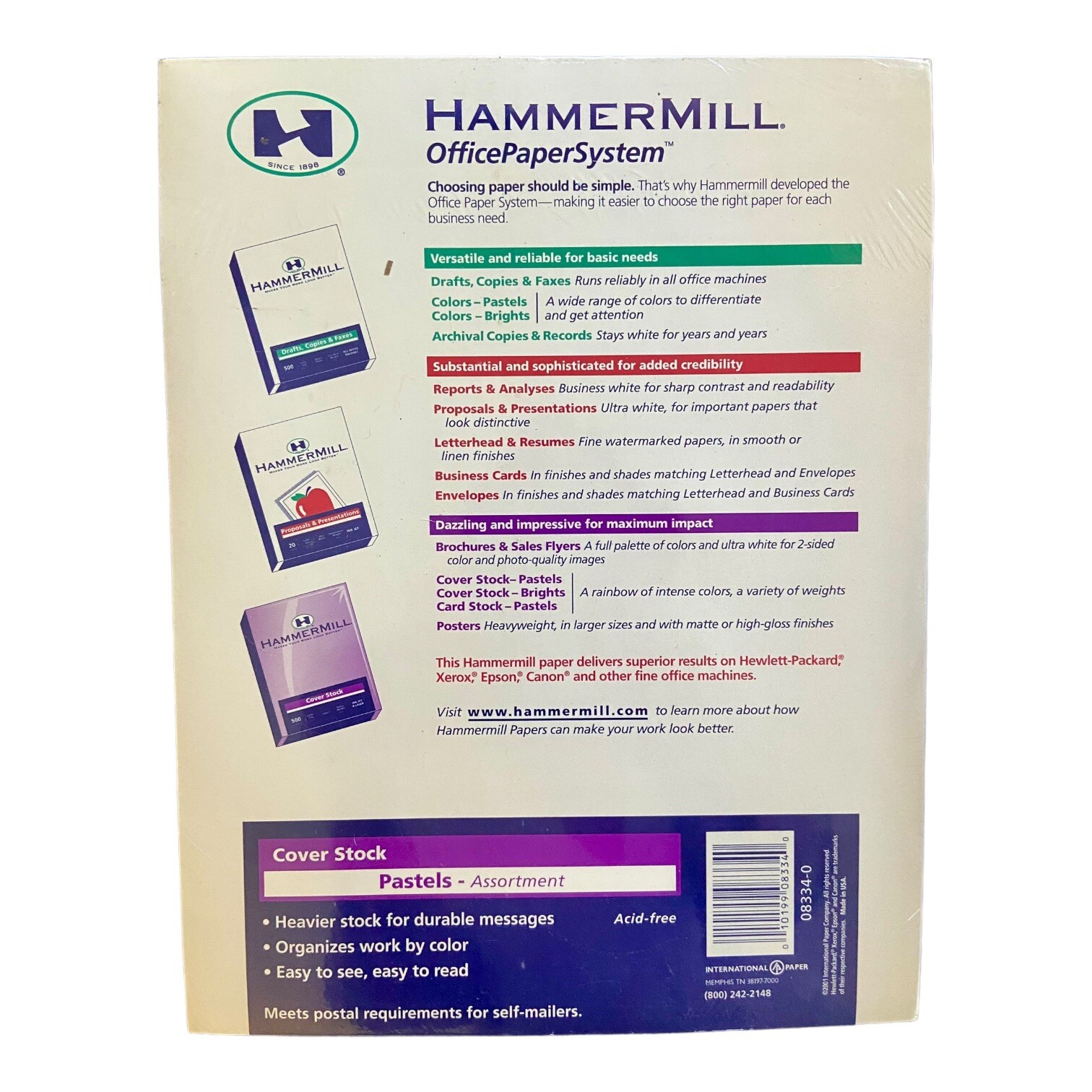 Hammermill Pastels Bristol Cover Stock 5-color 67 lb 125 Sheets / 25 Each Color