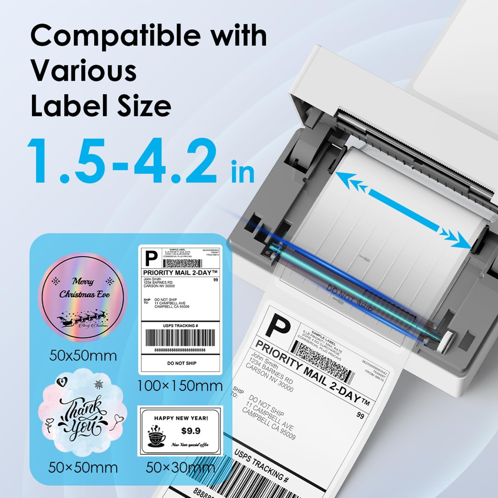 KNAON Bluetooth Thermal Shipping Label Printer, 4×6 Portable 4 inch, White