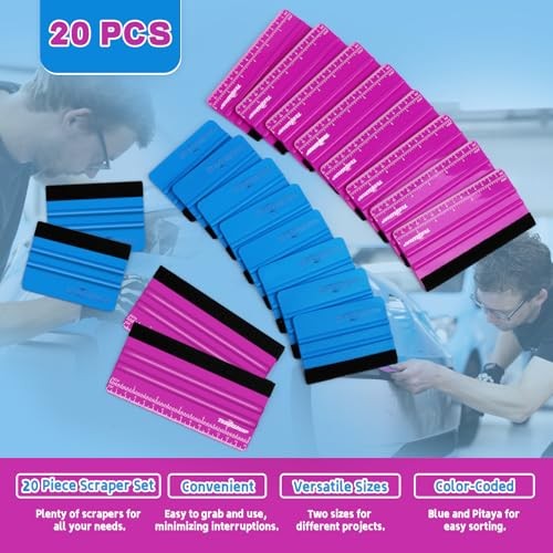 Professional Squeegee for Vinyl, 20 PCS Plastic Felt 20pcs Pitaya & Blue