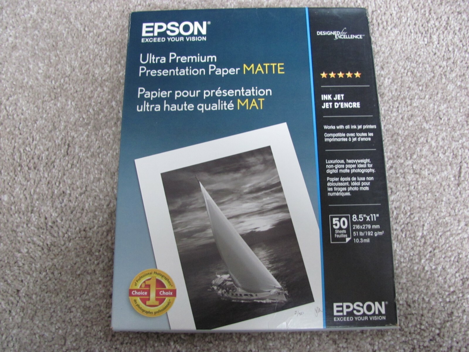 Brand New Epson Ultra Premium Presentation Paper Matte, 8.5″ x 11″, 50 Sheets