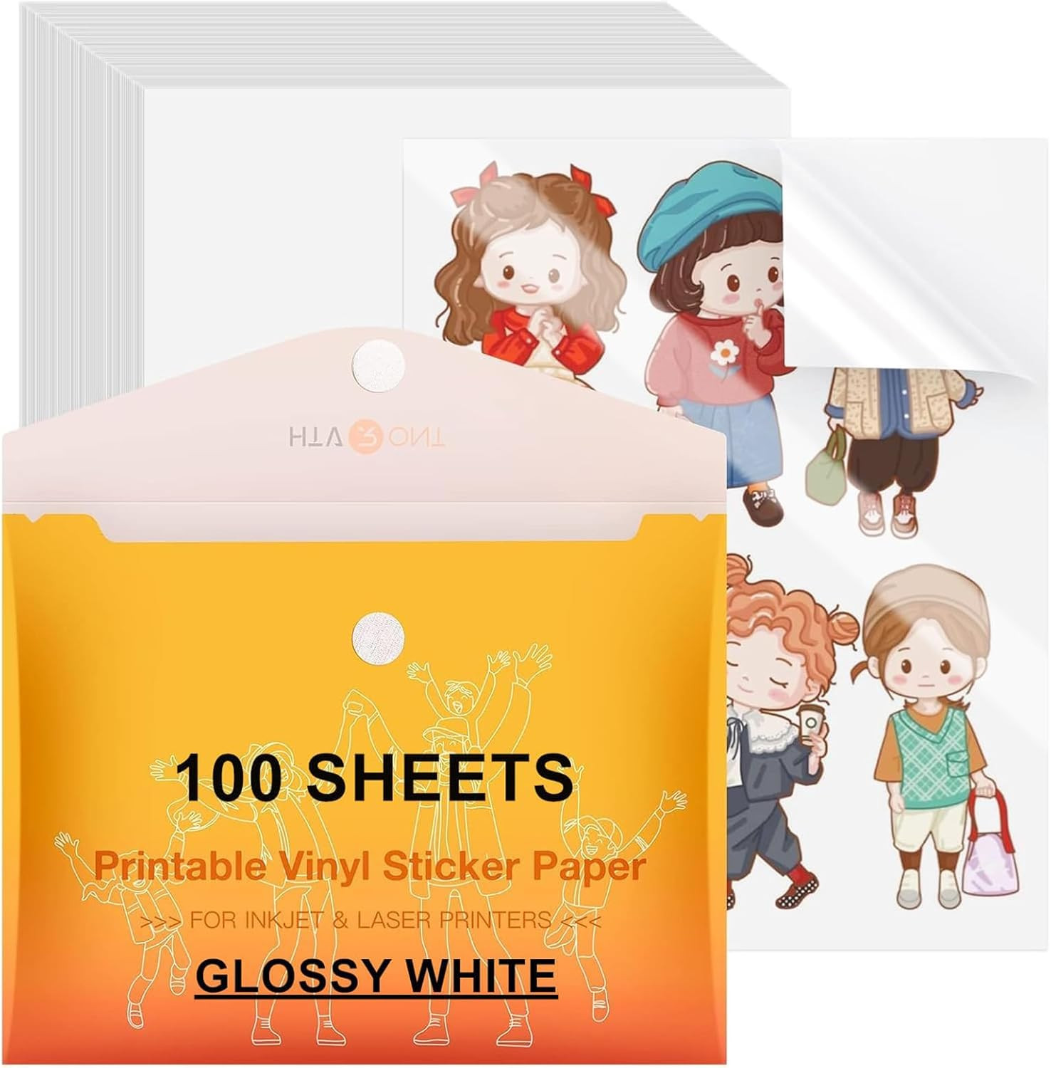 Printable Vinyl Sticker Paper, 100 Sheets Glossy Waterproof Sticker Paper for In