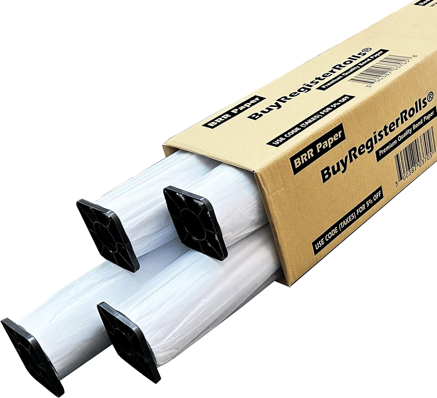 36’’ X 150’ Plotter Paper (New & Premium 4 Rolls) 20 Lb Uncoated 96 Bright White