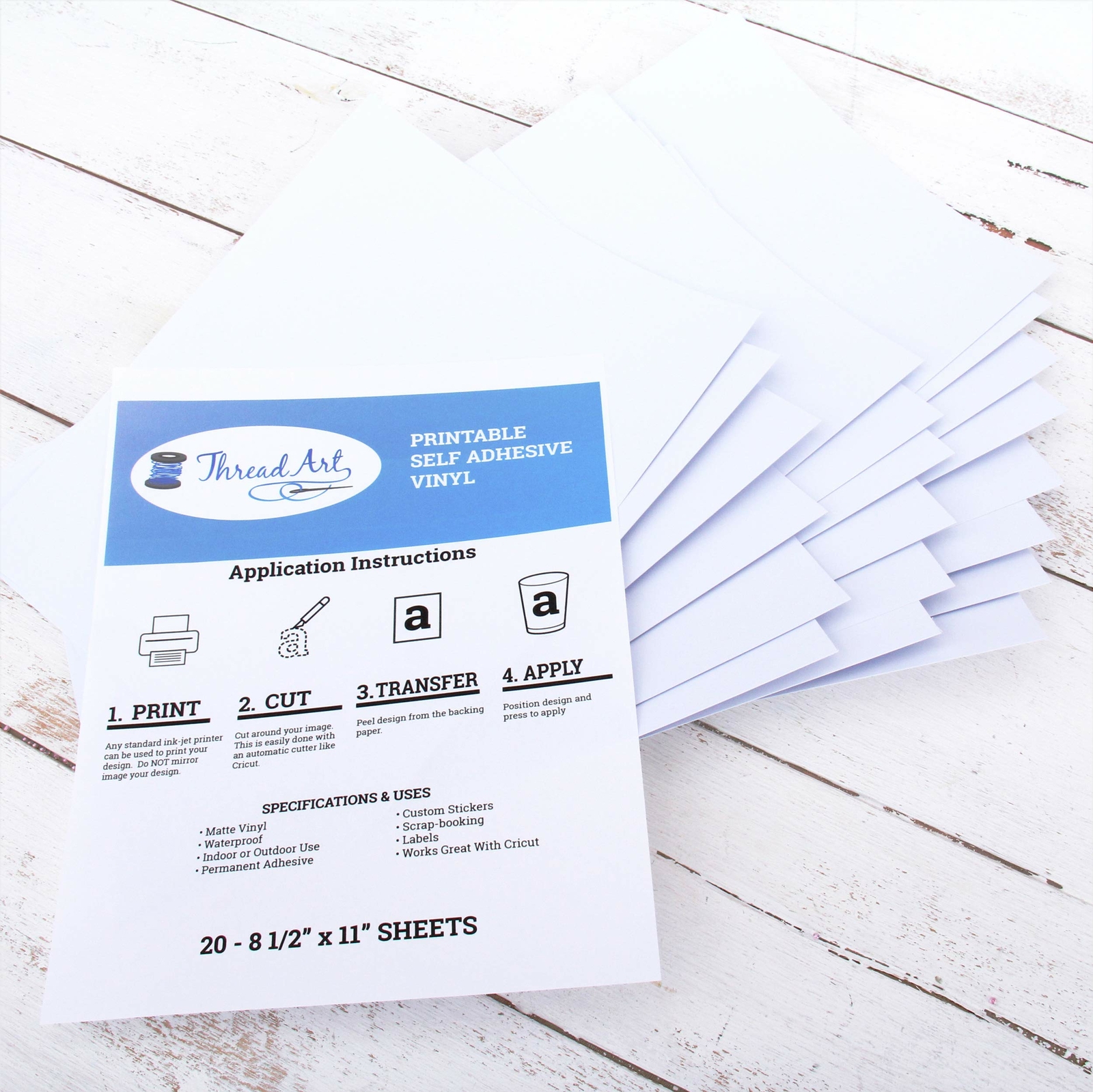 Printable Sticker Vinyl for Inkjet & Laser Printers (Matte) White | Waterproof