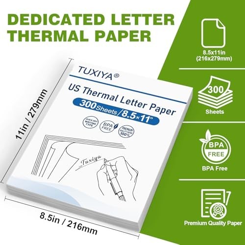 300 Sheets 8.5″x11″ Thermal Printer Paper, BPA-Free, US Letter Size, Compatible