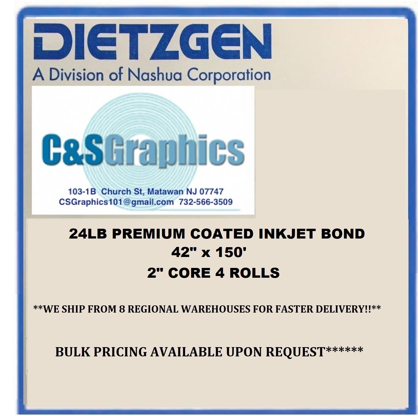 4 ROLLS 42″x150′ 24LB COATED BOND PLOTTER PAPER