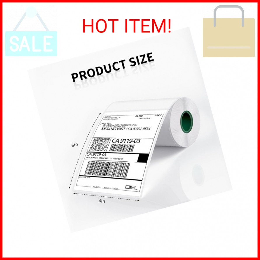 JADENS 2 Rolls Thermal Label Paper, 4×6” Compatible with C10