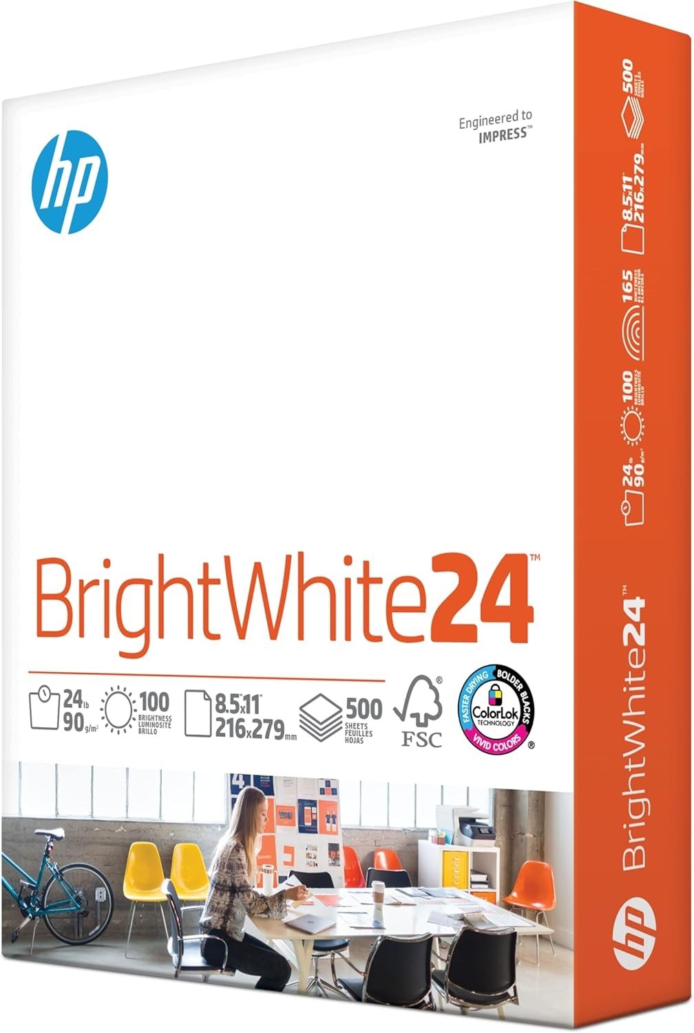 HP Paper Printer Paper 8.5×11 BrightWhite 24 lb 1 Ream 500 Sheets 100 Bright