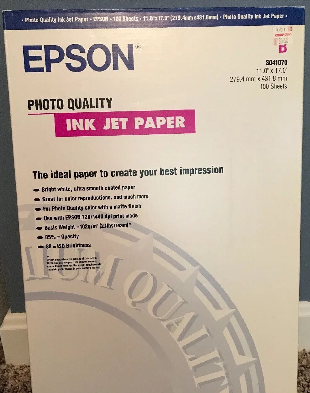 Epson Photo Quality Ink Jet Paper 11.0” X 17.0” 100 Sheets Brand New