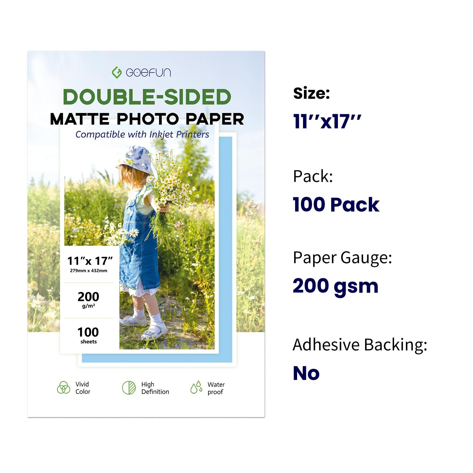 11×17 Double Sided Photo Paper Matte 200GSM/54LB Presentation Paper for Inkje…