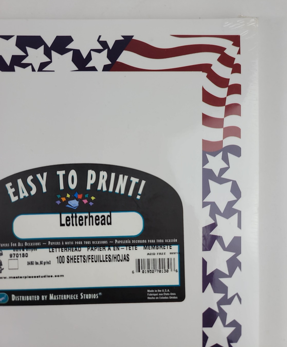 100 Sheets Patriotic Letterhead Printer Paper Stars & Stripes 8.5×11 24/60LB