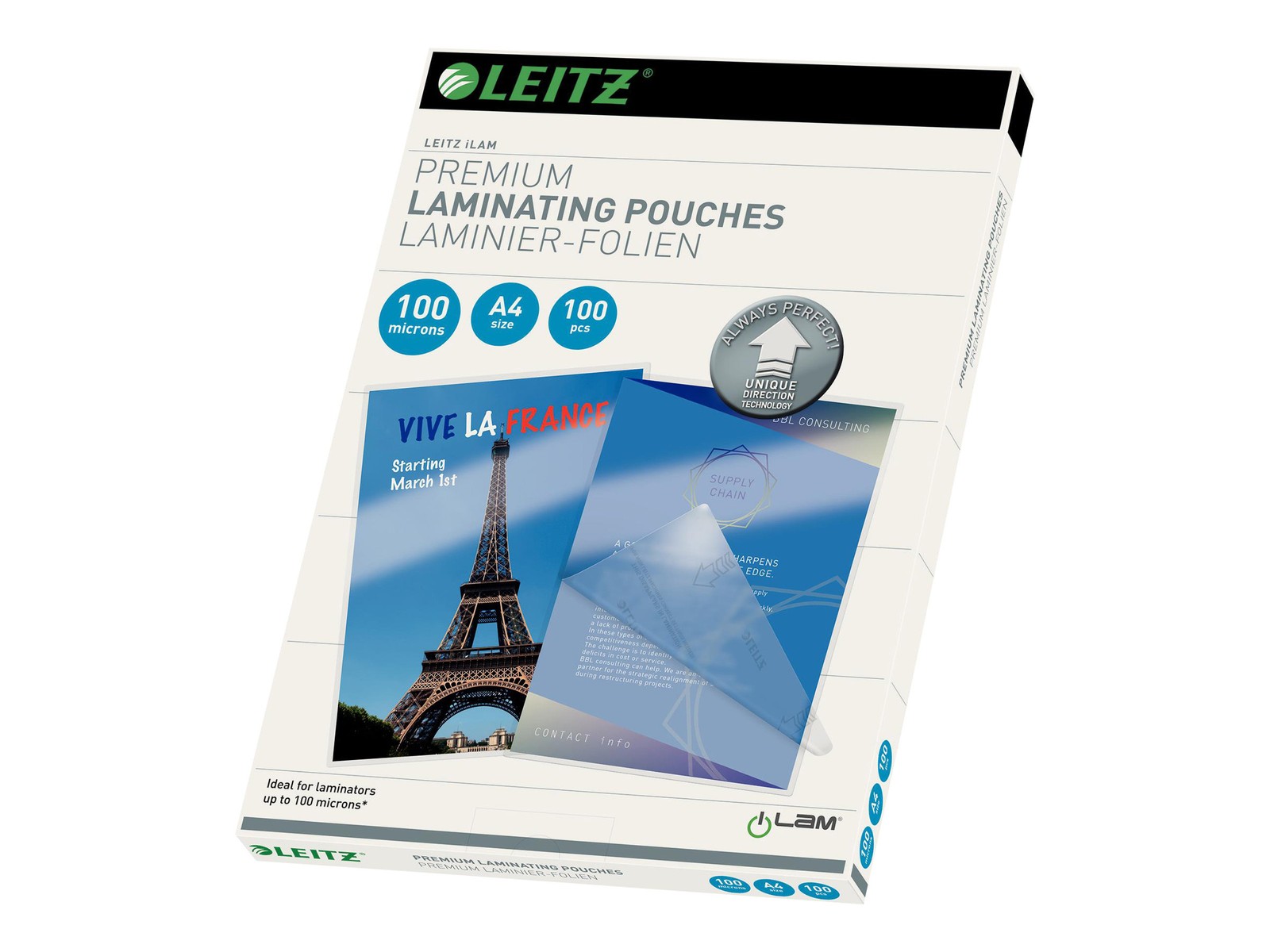 Esselte Leitz iLAM laminating film A4 100mic film thickness 100 100 74800000