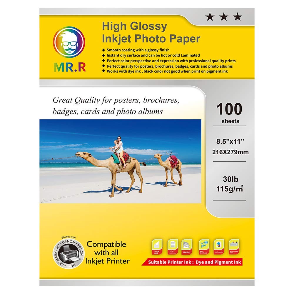 100 Sheets 8.5×11 Inch Single Sided High Glossy Photo Paper 30LB Inkjet