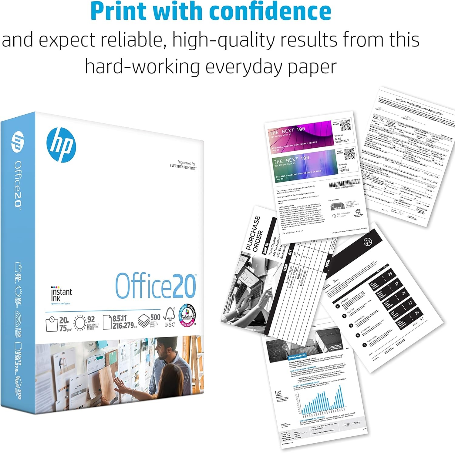 8.5×11 Paper |Office 20 lb | 1 Ream – 500 Sheets | 92 Bright