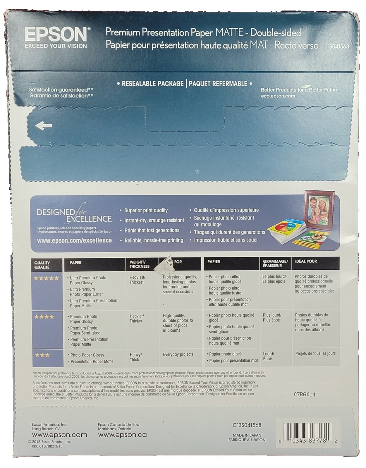 NIP NEW Epson Premium Presentation Paper MATTE 8.5×11″ Double-sided 50 Sheets