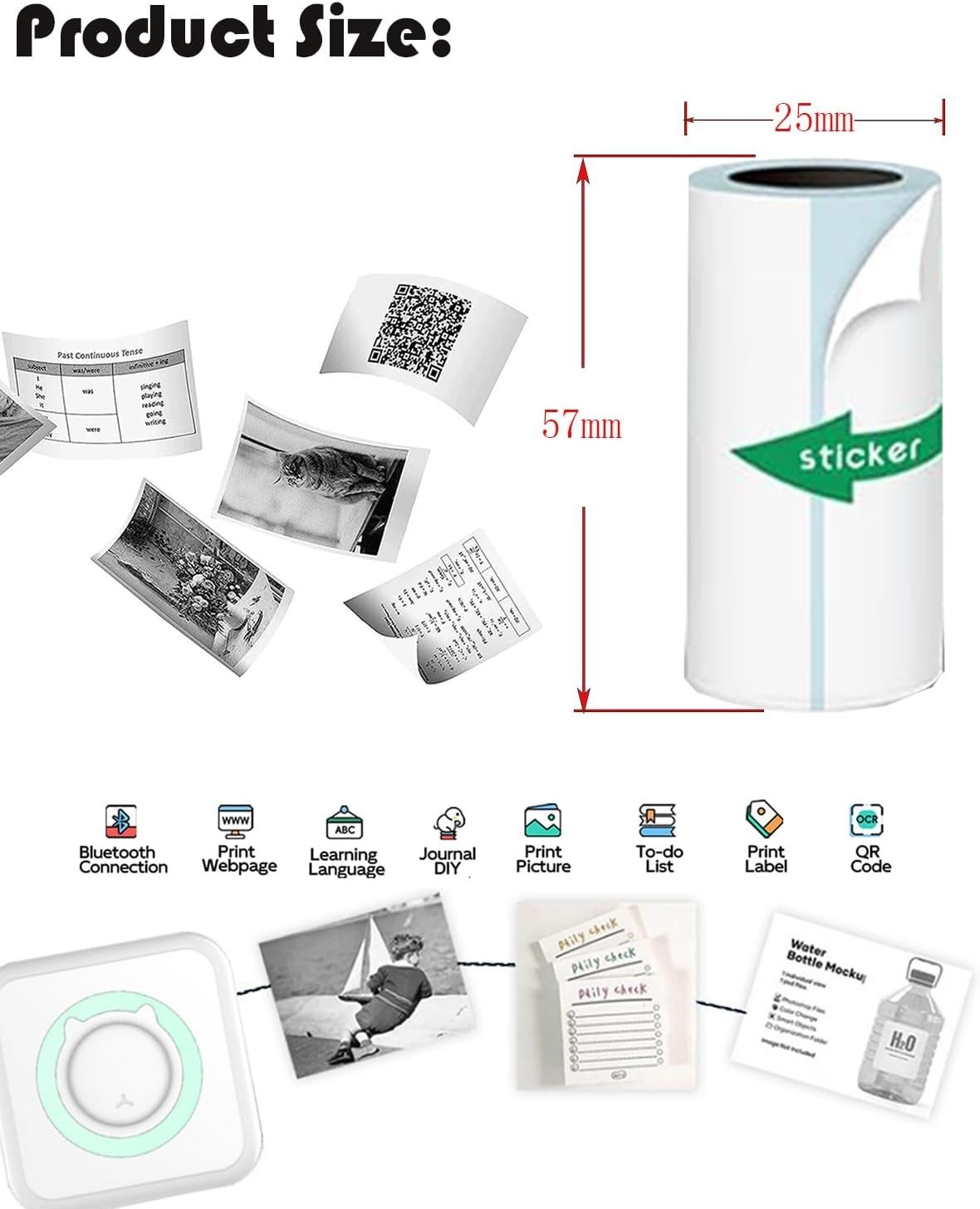DIY Printable Sticker Paper – 10 Rolls, 57x25mm for Mini Printers & Kids Cameras